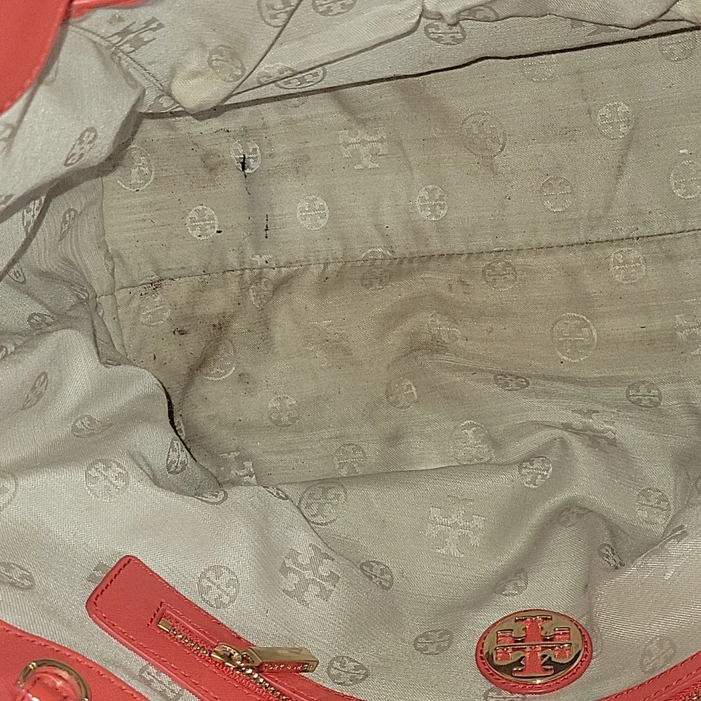 Tory Burch Red Coral Saffiano/ Patent Leather Satchel Handbag